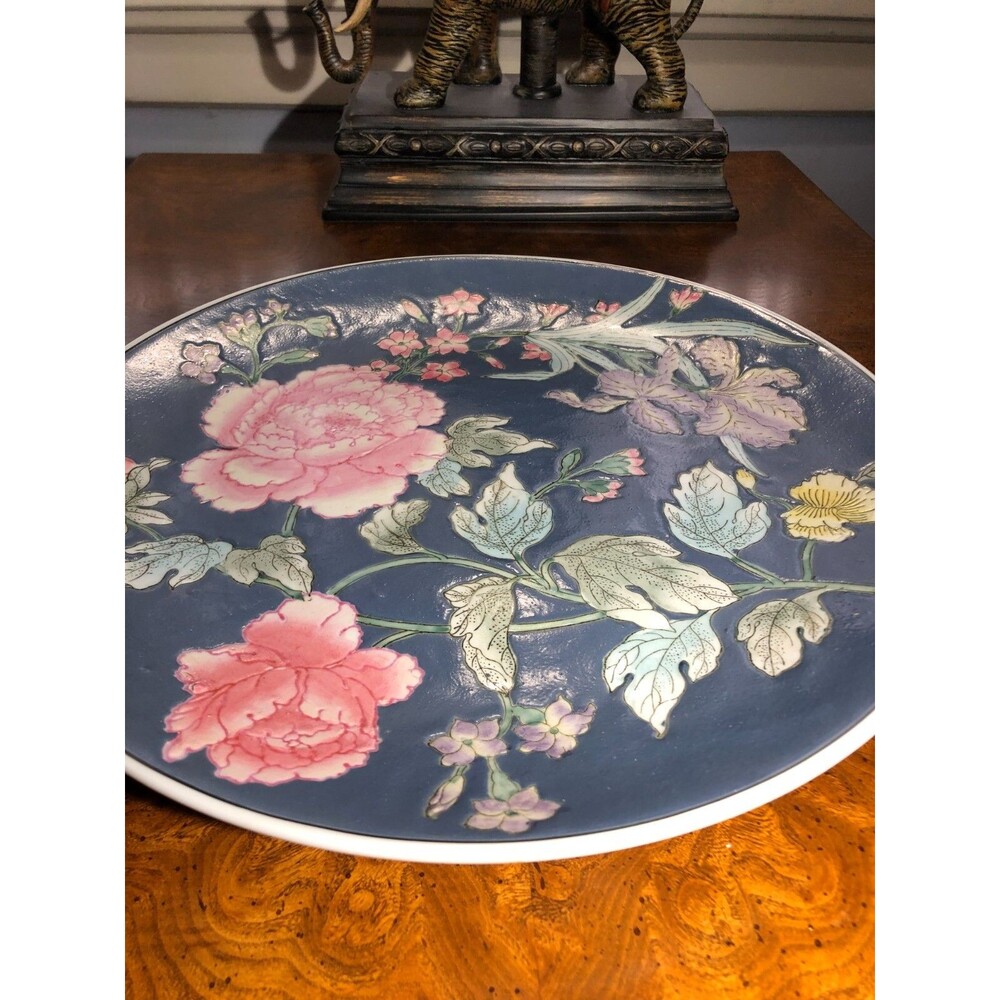 MCM Vintage Asian Floral Charger Plate – Mid Century Modern Hand-Painted Macau - Picture 8 of 8